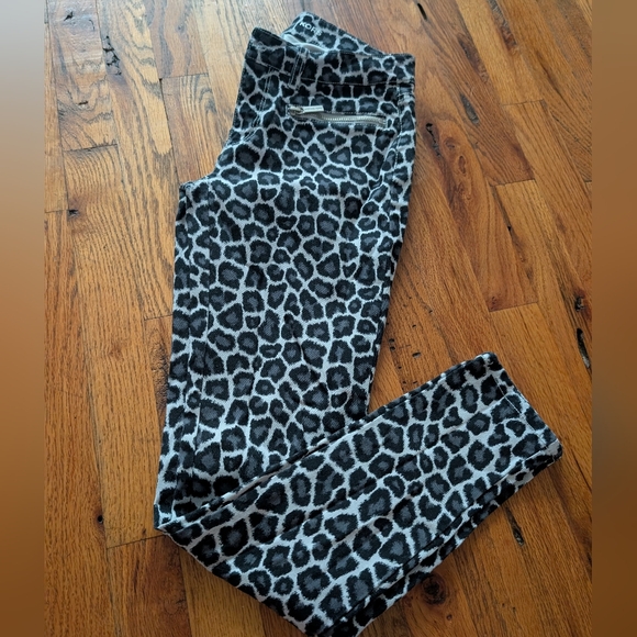 Michael Kors Black and White Leopard Print Straight Leg Pants - Picture 1 of 5